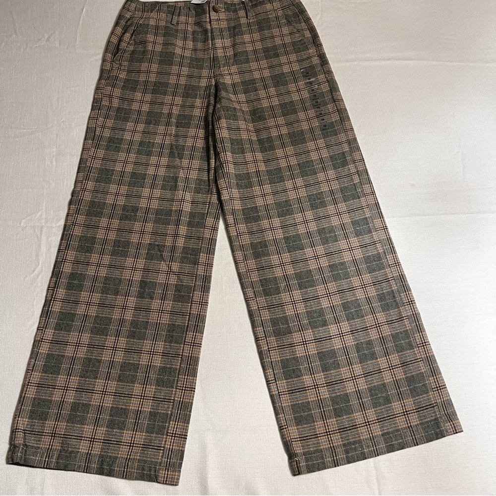American Eagle Super High-Rise Wide-Leg Plaid Brown /Grey Trouser Pants NWT 10 - Picture 4 of 16